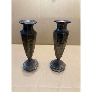 Vintage Jennings Brothers Spelter Candlesticks 1920s-1940s Hammered Look